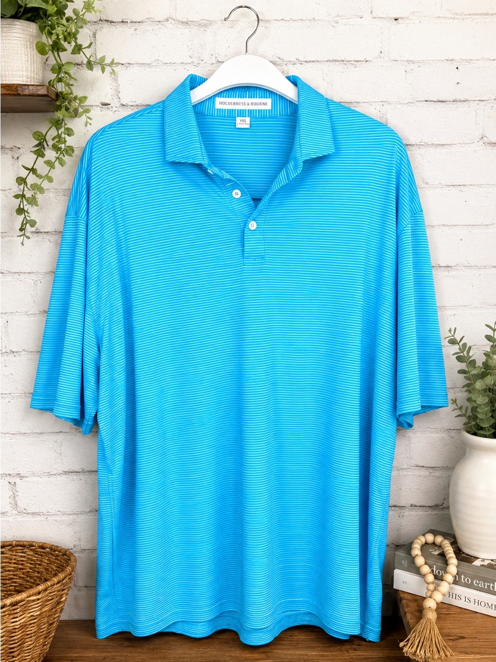 Men's Aquamarine Stripe Polo by Holderness & Bourne